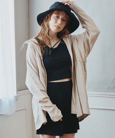 【紫外線防止】【UVカット】 WEB限定5点セット　バケットハット付きUVカットリブタンキニ+ラッシュガードセット水着【BeachQueen(ビーチクイーン）】