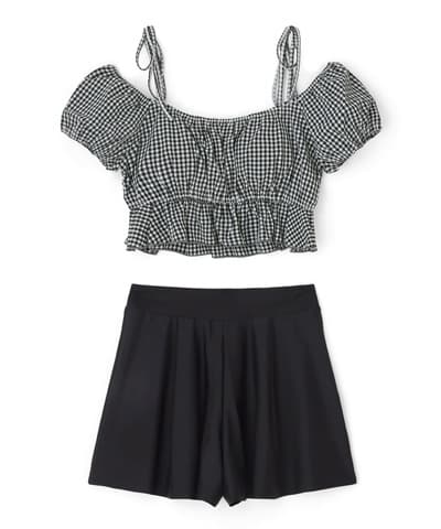 【2026年新作】ギンガムギャザーパフスリーブビキニパンツ3点セット【Shreanu（シュリーヌ）】