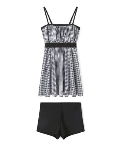 【2026年新作】チェックギャザーバックリボンAラインワンピースビキニ【Beach Queen（ビーチクイーン）】