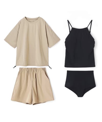 【2026年新作】ギャザービキニ+ラッシュTシャツ付パンツ4点セット【Beach Queen（ビーチクイーン）】