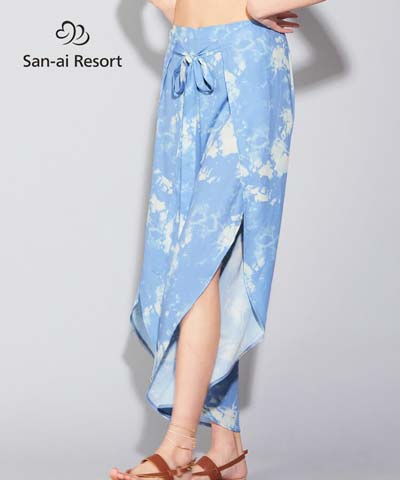 【San-ai Resort】タイダイプリント　スリット ロングパンツ M