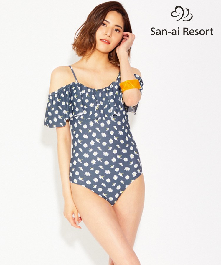 【SALE】【San-ai Resort】Small Flower　オフショルダー ワンピース水着 9号