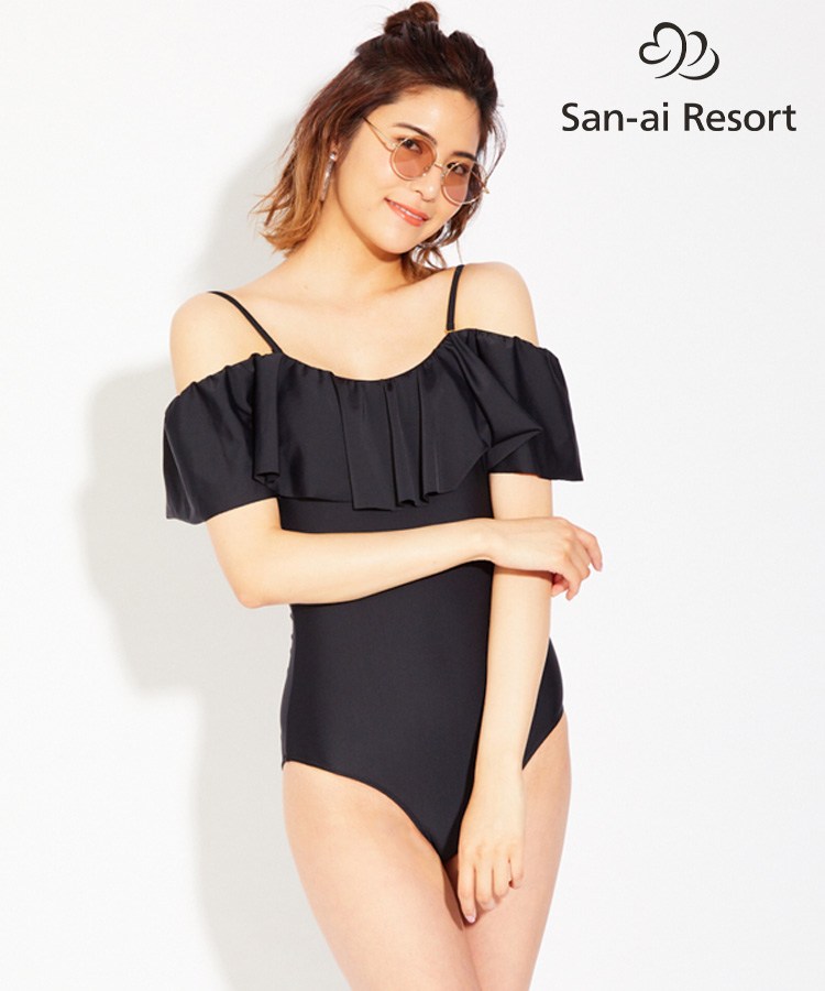 【SALE】【San-ai Resort】Solid　オフショルダー ワンピース水着 9号