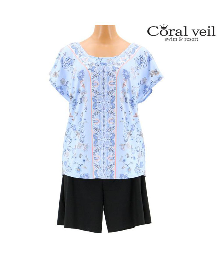 【SALE】【Coral veil】Sarasa Paisely　タンキニ 4点セット水着 13号